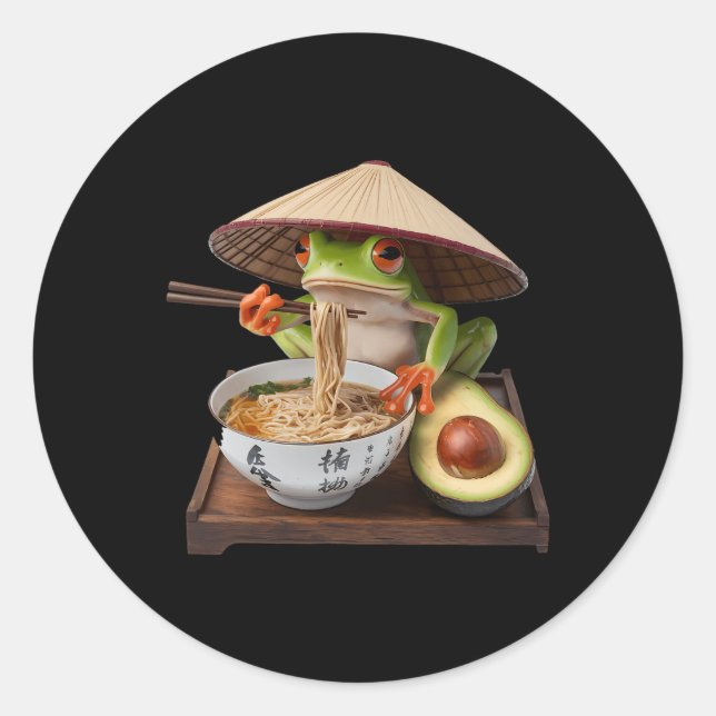 Kawaii Frog Eating Ramen Japanese Noodles  Classic Round Sticker (Front)