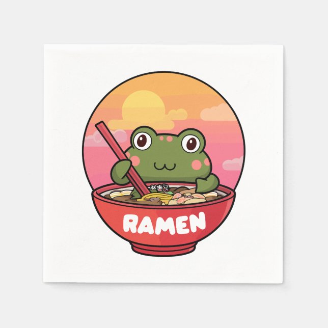 Kawaii frog eating ramen napkin (Front)