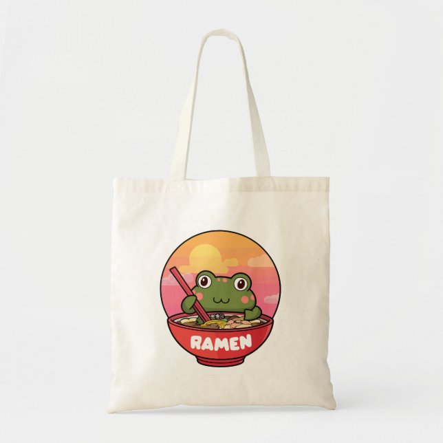 Kawaii frog eating ramen tote bag (Front)