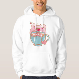 Kawaii Frog Enjoying a Gourmet Cup Hoodie