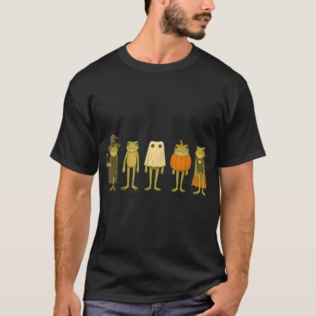 Kawaii Frog Halloween Ghosts Ghost Pumpkin Witch T-Shirt (Front)