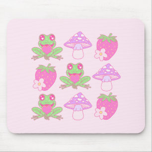 Kawaii Frog, Mushroom, and Strawberry Mouse Mat