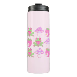 Kawaii Frog, Mushroom, and Strawberry Thermal Tumbler