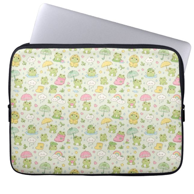 Kawaii Frog Rainy Day Pattern Wrapping  Laptop Sleeve (Front)