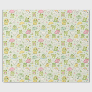 Kawaii Frog Rainy Day Pattern Wrapping Paper