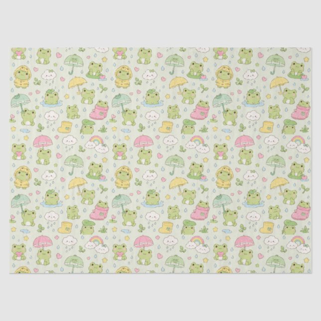 Kawaii Frog Rainy Day Pattern Wrapping Paper (Front)