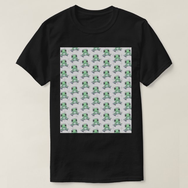 Kawaii Frog Skateboarding Graphic  T-Shirt (Design Front)
