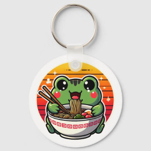 Kawaii Frog Slurping Ramen Noodles Colourful Anime Key Ring