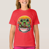 Kawaii Frog Slurping Ramen Noodles Colourful Anime