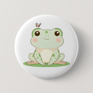 Kawaii Frog with Butterfly Cute Nature Design 6 Cm Round Badge