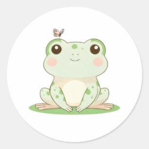 Kawaii Frog with Butterfly Cute Nature Design Classic Round Sticker