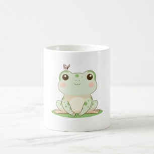 Kawaii Frog with Butterfly Cute Nature Design Coffee Mug