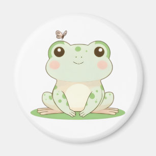 Kawaii Frog with Butterfly Cute Nature Design Magnet