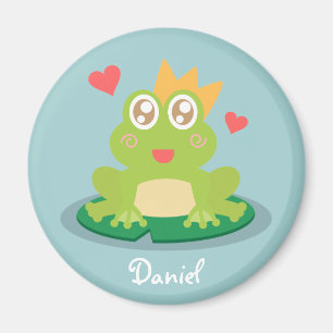Kawaii frog with sparkling eyes on a lily pad magnet