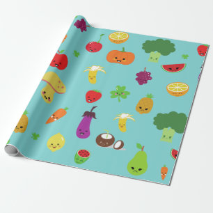 kawaii fruit clover shamrock cute vegan wrapping paper