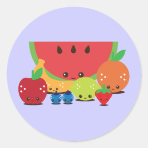 Kawaii Fruit Group Classic Round Sticker
