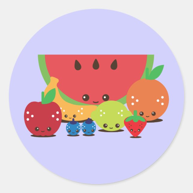 Kawaii Fruit Group Classic Round Sticker (Front)