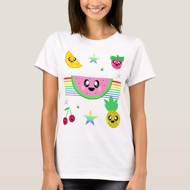 KAWAII FRUIT RAINBOW STRIPES SHIRT (Front)