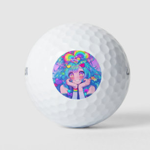 Kawaii Fun Rainbow Anime Girl Golf Balls