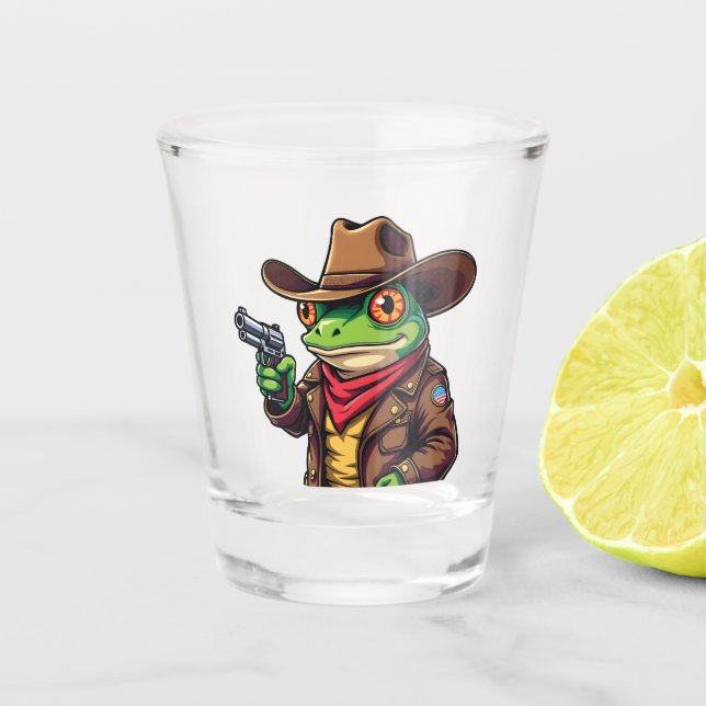Kawaii Funny Cowboy Western Frog Lovers Shot Glass (Front)