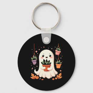 Kawaii Funny Halloween Ghost With Potted Plants Au Key Ring