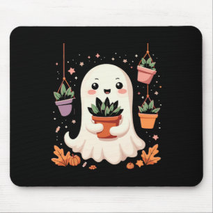 Kawaii Funny Halloween Ghost With Potted Plants Au Mouse Mat