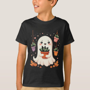 Kawaii Funny Halloween Ghost With Potted Plants Au T-Shirt