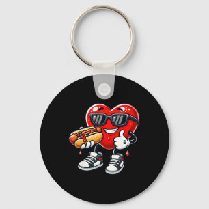 Kawaii Funny Heart Eating Hot Dog Valentine's Febr Key Ring