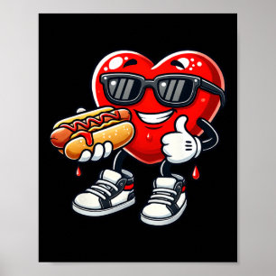 Kawaii Funny Heart Eating Hot Dog Valentine's Febr Poster
