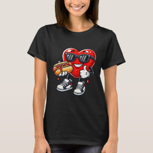 Kawaii Funny Heart Eating Hot Dog Valentine's Febr T-Shirt