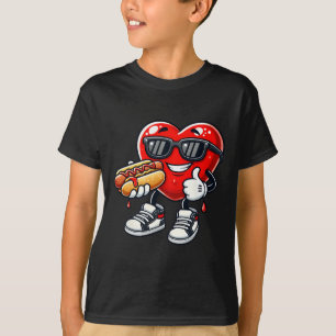 Kawaii Funny Heart Eating Hot Dog Valentine's Febr T-Shirt