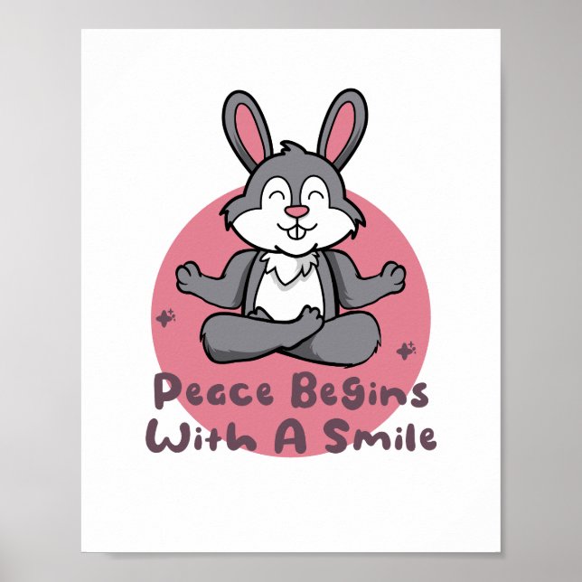 Kawaii funny rabbit practice yoga poses pink  poster (Front)