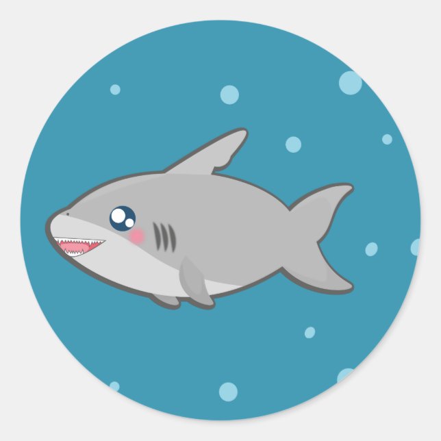 Kawaii funny shark round sticker (Front)