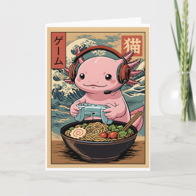 Kawaii Gamer Axolotl Ramen Cute Japanese Gaming Card (Front)