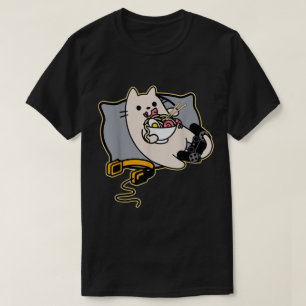 Kawaii Gamer Cat Eating Ramen T-Shirt