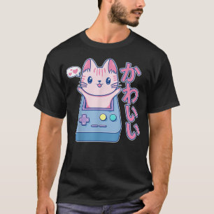 Kawaii Gamer Cat Japanese Kitten Pink Pastel Chibi T-Shirt