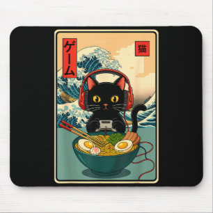 Kawaii Gamer Cat Ramen Retro Japanese Funny Cat Ga Mouse Mat
