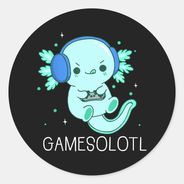 Kawaii Gamesolotl Axolotl Gamer Classic Round Sticker (Front)