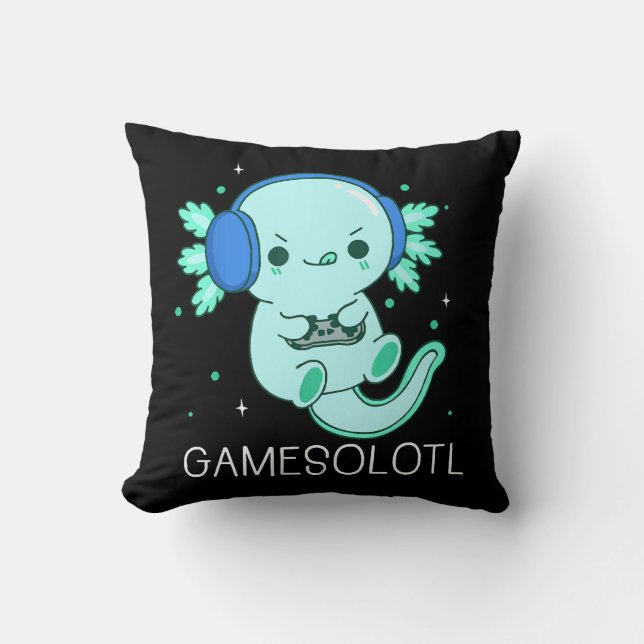 Kawaii Gamesolotl Axolotl Gamer Cushion (Front)