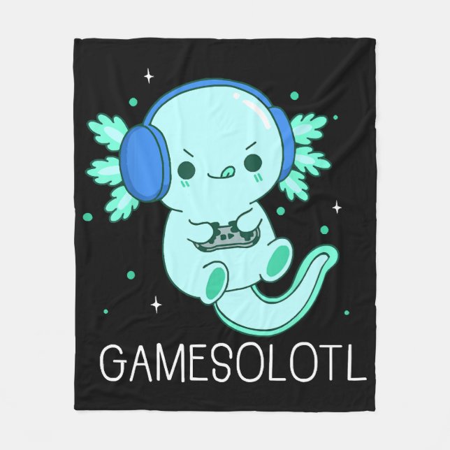 Kawaii Gamesolotl Axolotl Gamer Fleece Blanket (Front)