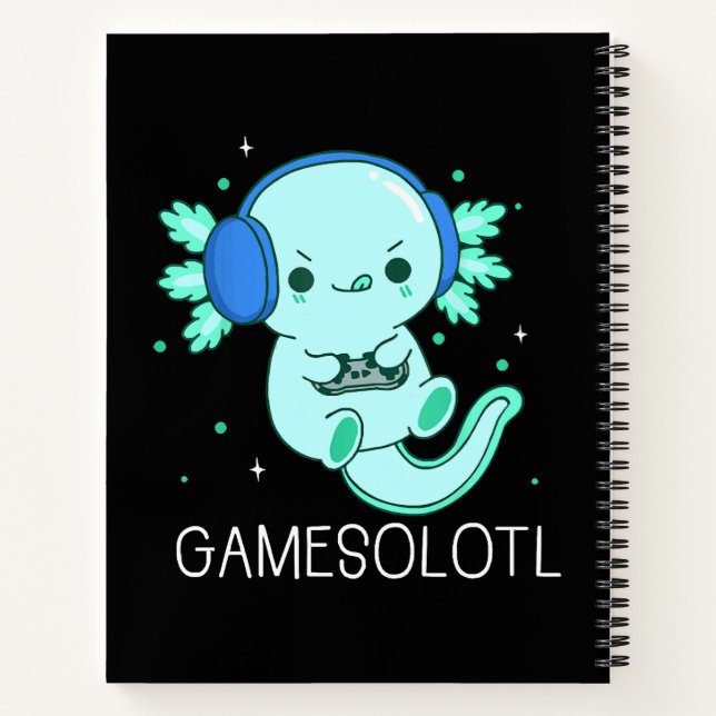 Kawaii Gamesolotl Axolotl Gamer Notebook (Back)
