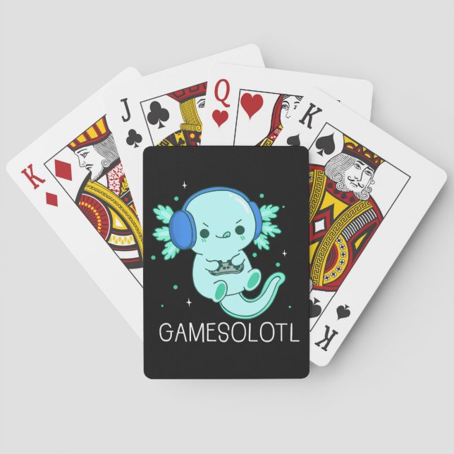 Kawaii Gamesolotl Axolotl Gamer Playing Cards (Back)