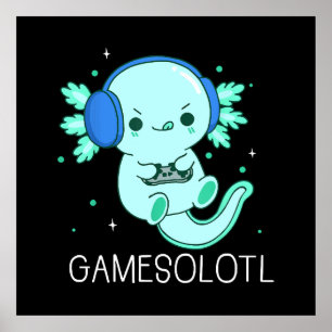 Kawaii Gamesolotl Axolotl Gamer Poster