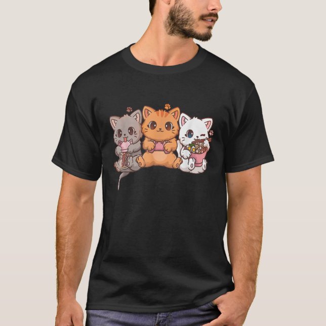 Kawaii Gaming Gamer Cat Boba Tea Cat Bubble Tea Ra T-Shirt (Front)