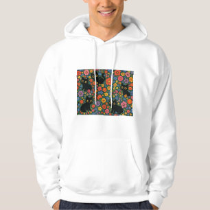 Kawaii Garden Art   Cute Black Cat Floral Pattern Hoodie