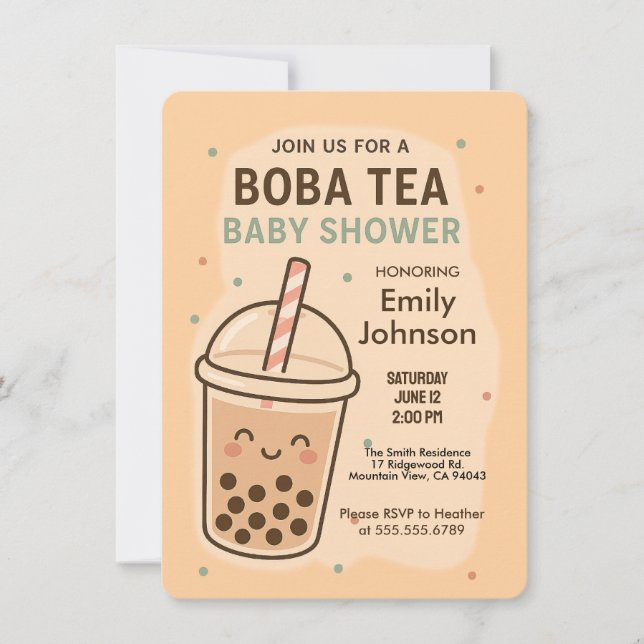Kawaii Gender Neutral Pastel Boba Tea Baby Shower Invitation (Front)