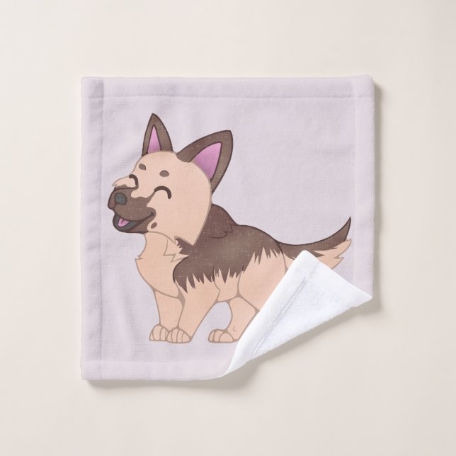 Kawaii German Shepherd Dog Bath Towel Set (Wash Cloth)