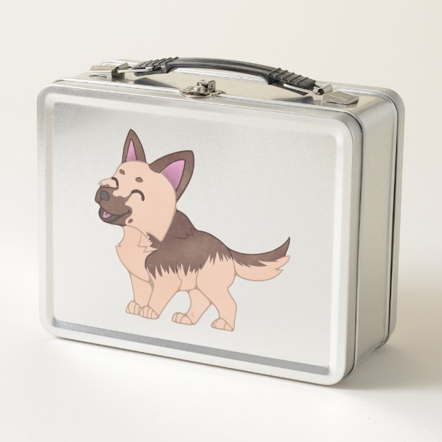 Kawaii German Shepherd Dog Metal Lunch Box (Front)