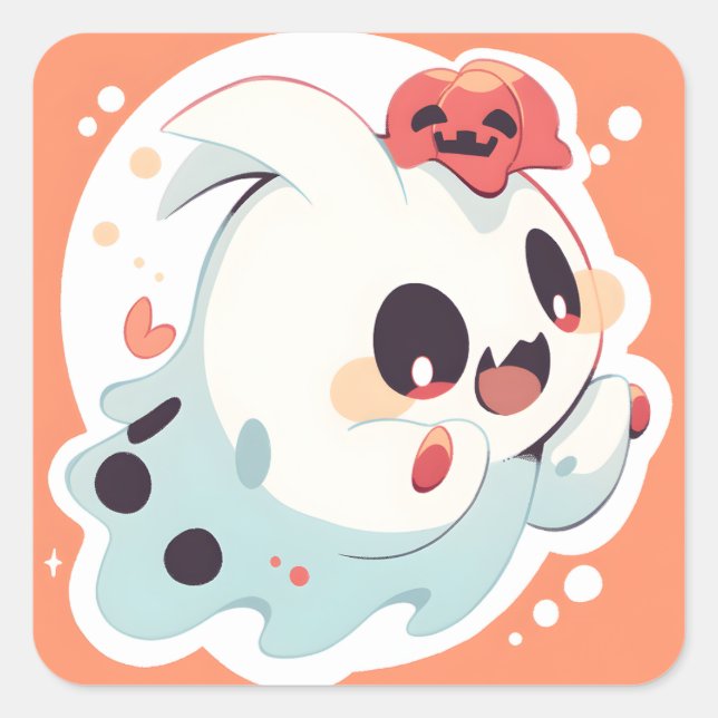 Kawaii ghost 02 square sticker (Front)