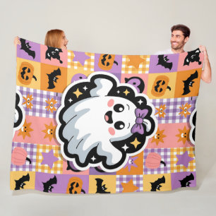 Kawaii Ghost Blanket –Cute Patchwork Cartoon Ghost